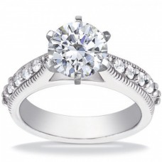1.00 ct Round Cut Diamond Engagement Ring Whit Millgrain on The Shank 1.00 ct Round Cut Diamond Engagement Ring Whit Millgrain on The Shank